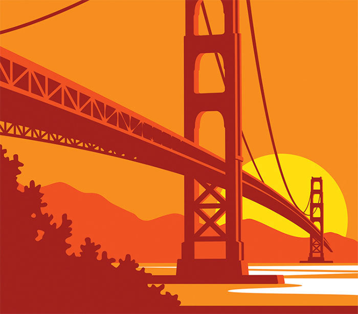 Golden Gate Bridge flat design travel art illustration