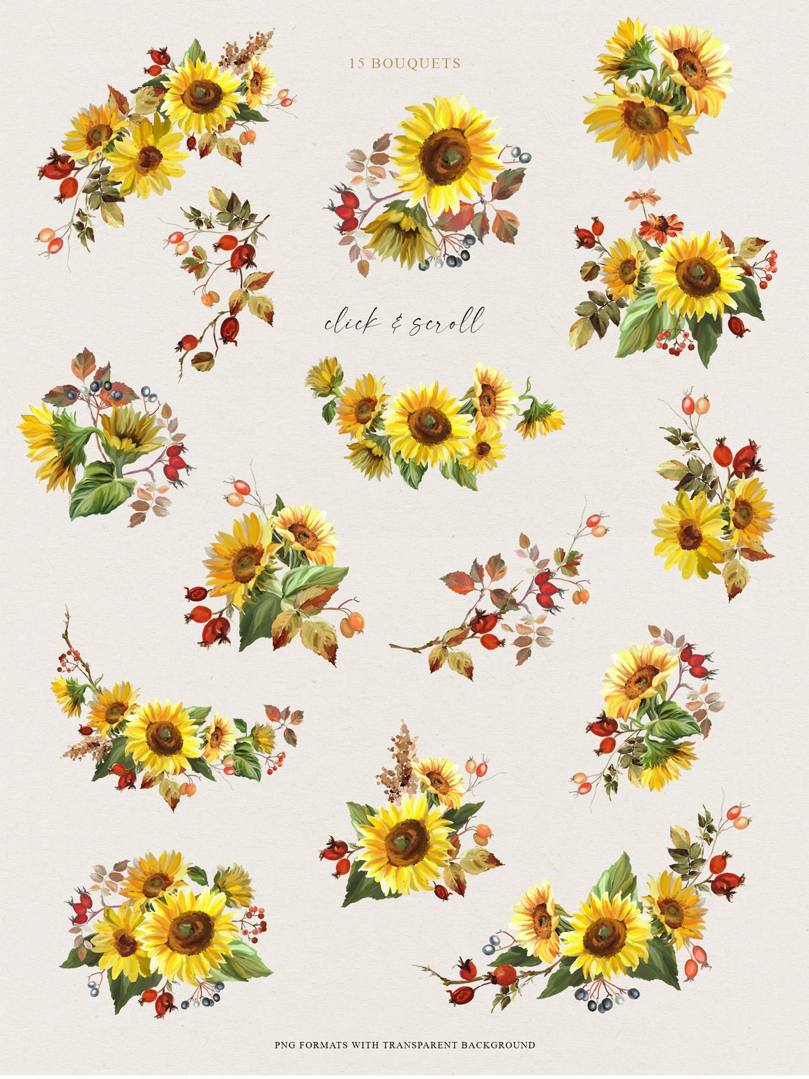 autumn Bouquet clipart Drawing  Fall Flowers garden painting   rosehip sunflower