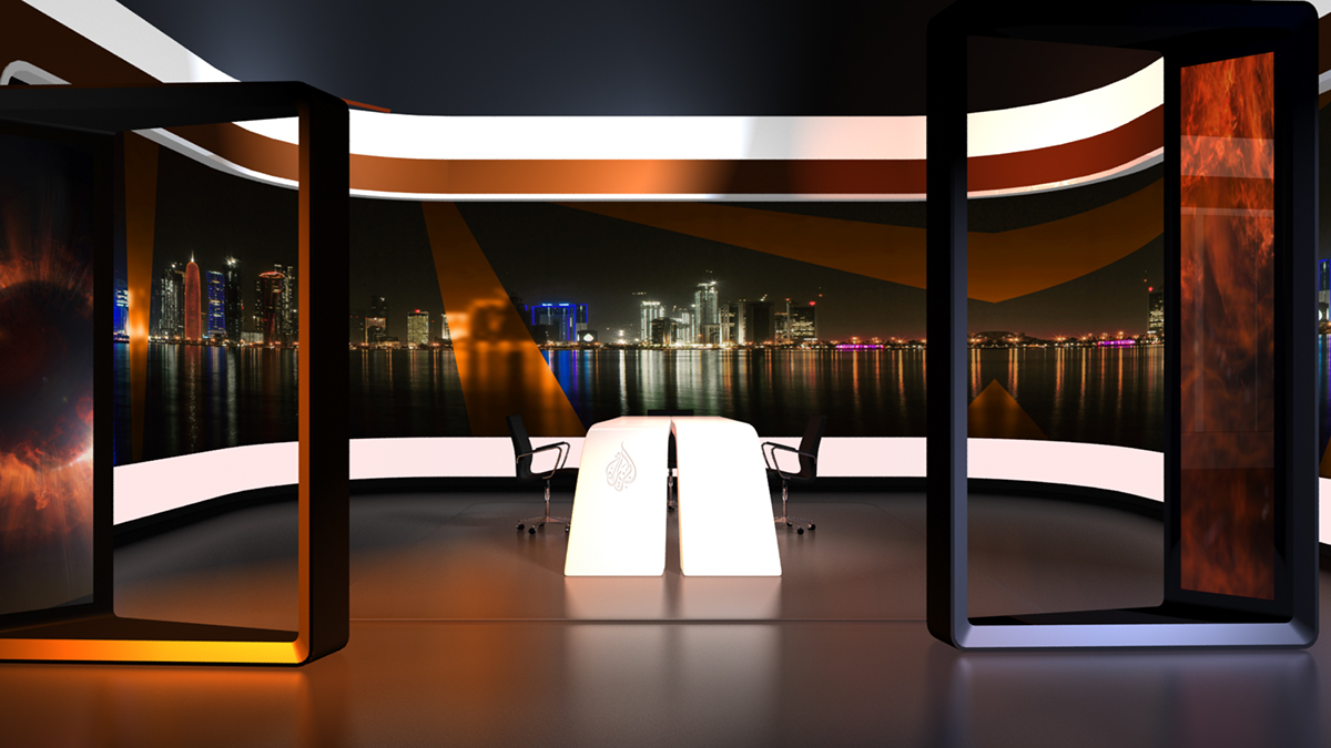 set studio Aljazeera al jazeera 3D Proposal design Program Video wall panorama Guide virtual art