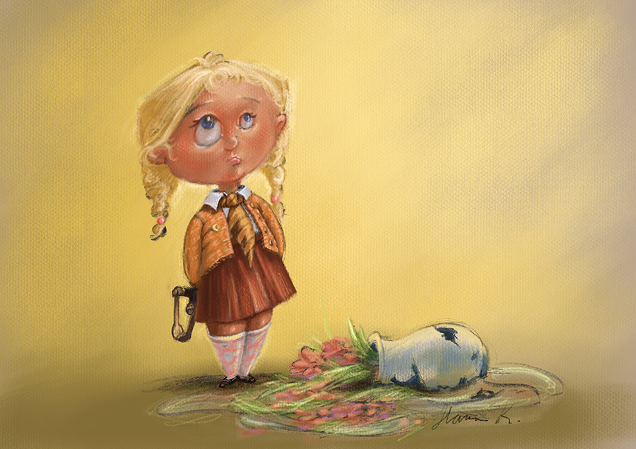broken Character characterdesign childrensbook digitalpainting girl ILLUSTRATION  Mischif whimsical