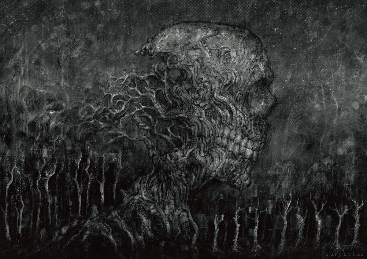 dark dead Digital Art  digital illustration digital painting ILLUSTRATION  skull trees black death
