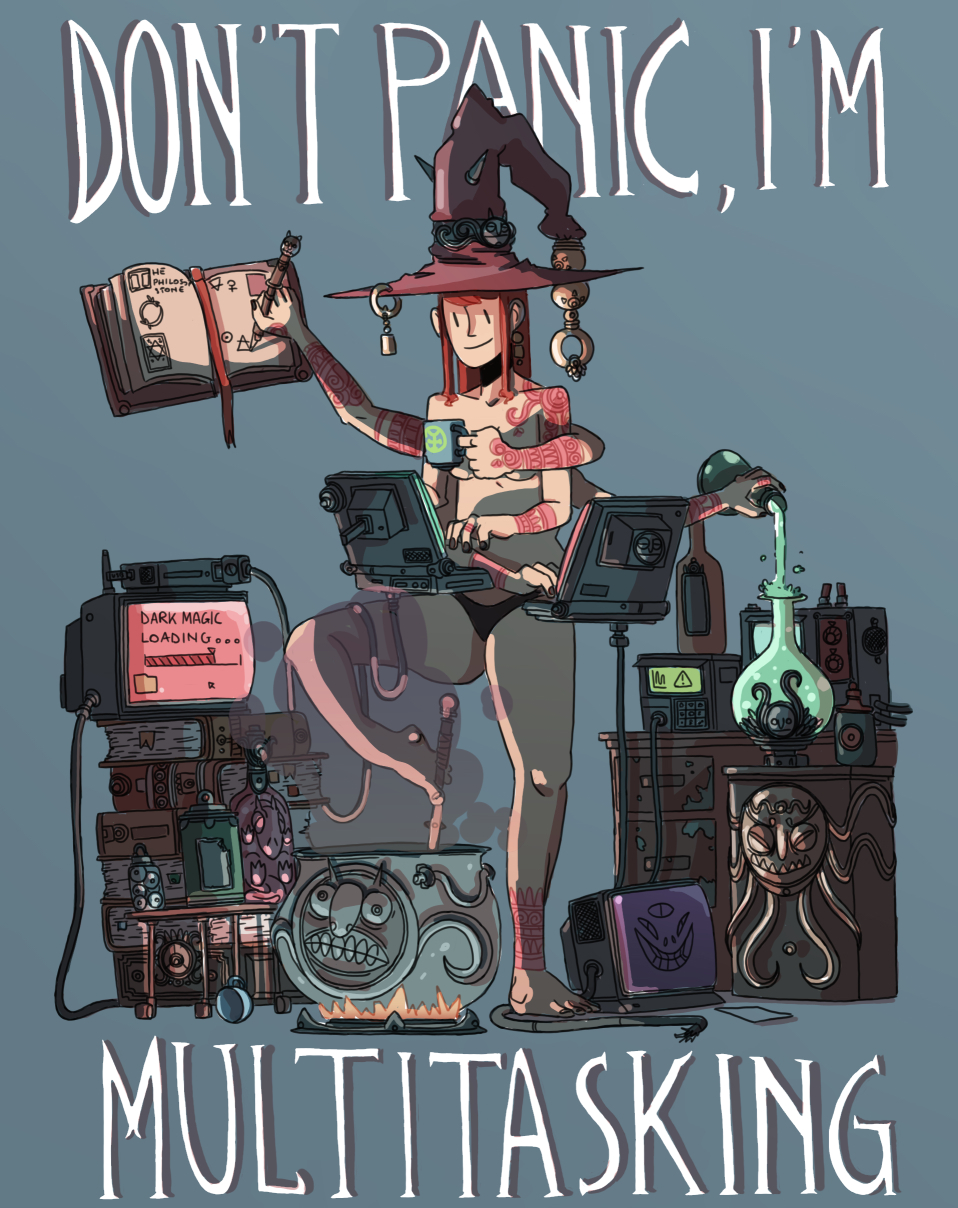 fantasy digital ILLUSTRATION  girl mage multitasking Original