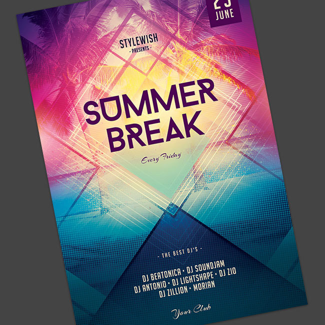 summer summer flyer Summer party beach flyer geometric abstract light lights Sun sunlight palms lines squares colorful