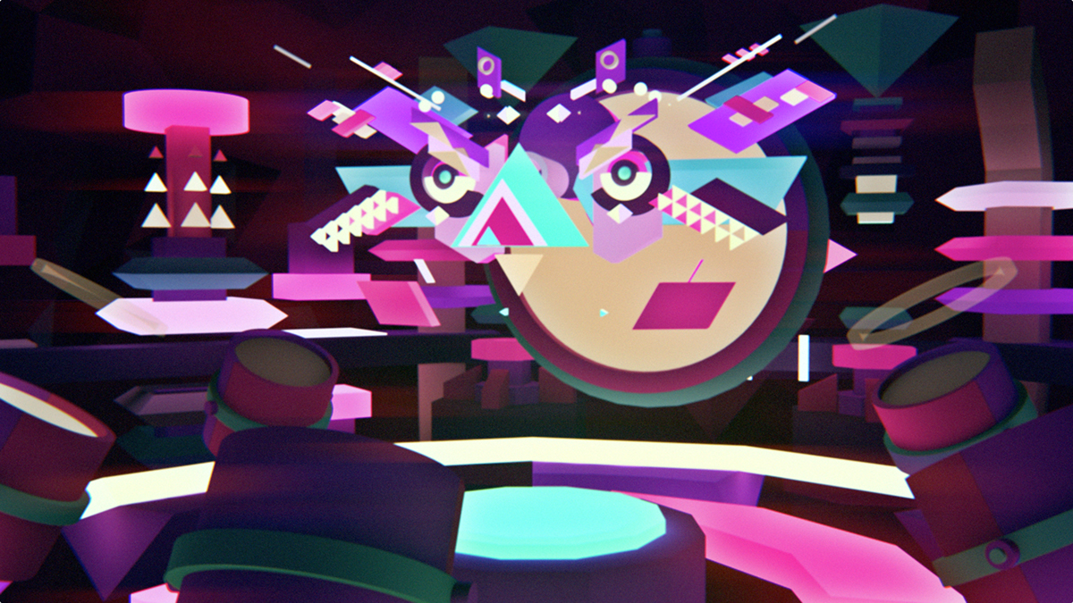 Colourful  geometric abstract birdmask tribal Retro 80s SYNTH music video Punks Jump Up aszyk Studio ASZYK