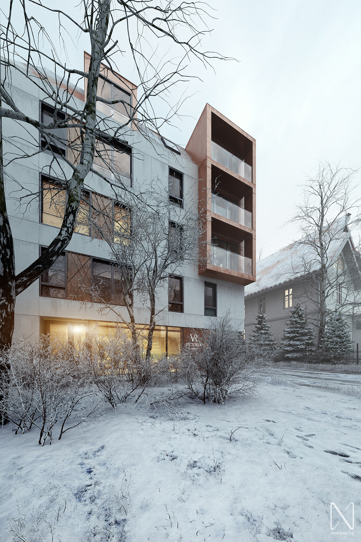 3ds max vray corona housing RESIDENSE vizualisation winter snow