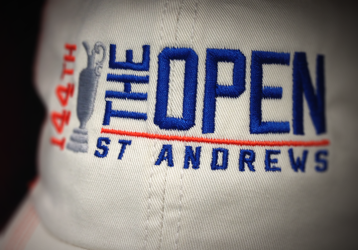 golf Open Championship headwear Garments t-shirts Embroidery screenprint crest hangtag shield patch printed label lettering scotland scottish