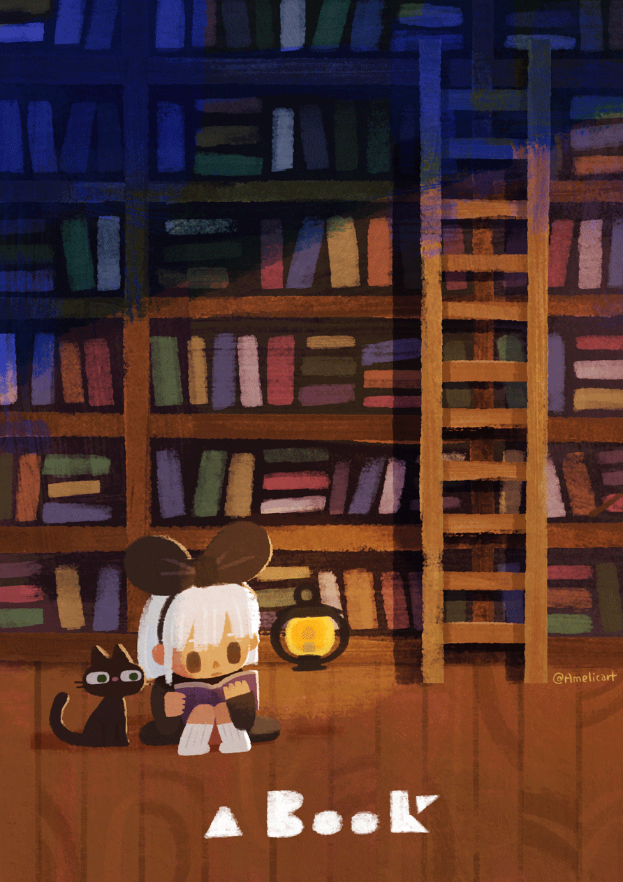 gif animation witch Cat book library