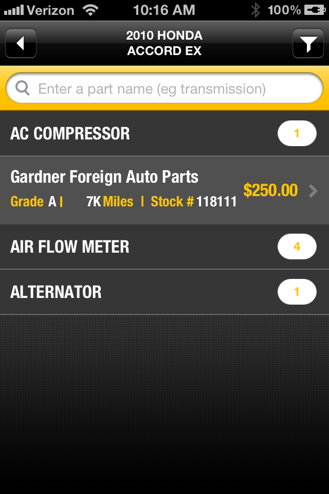 used parts car parts search iphone app