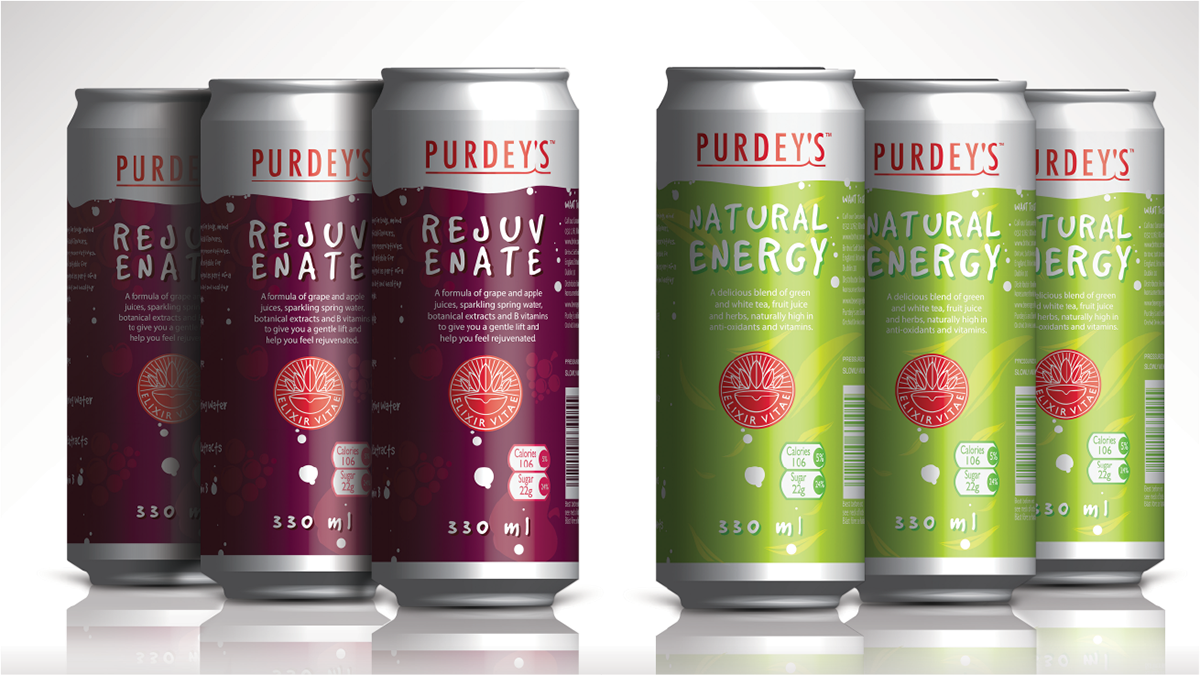 Adobe Portfolio purdeys Purdey's drink cans bottle packages package dandad D&AD purple green carbonated carbonation