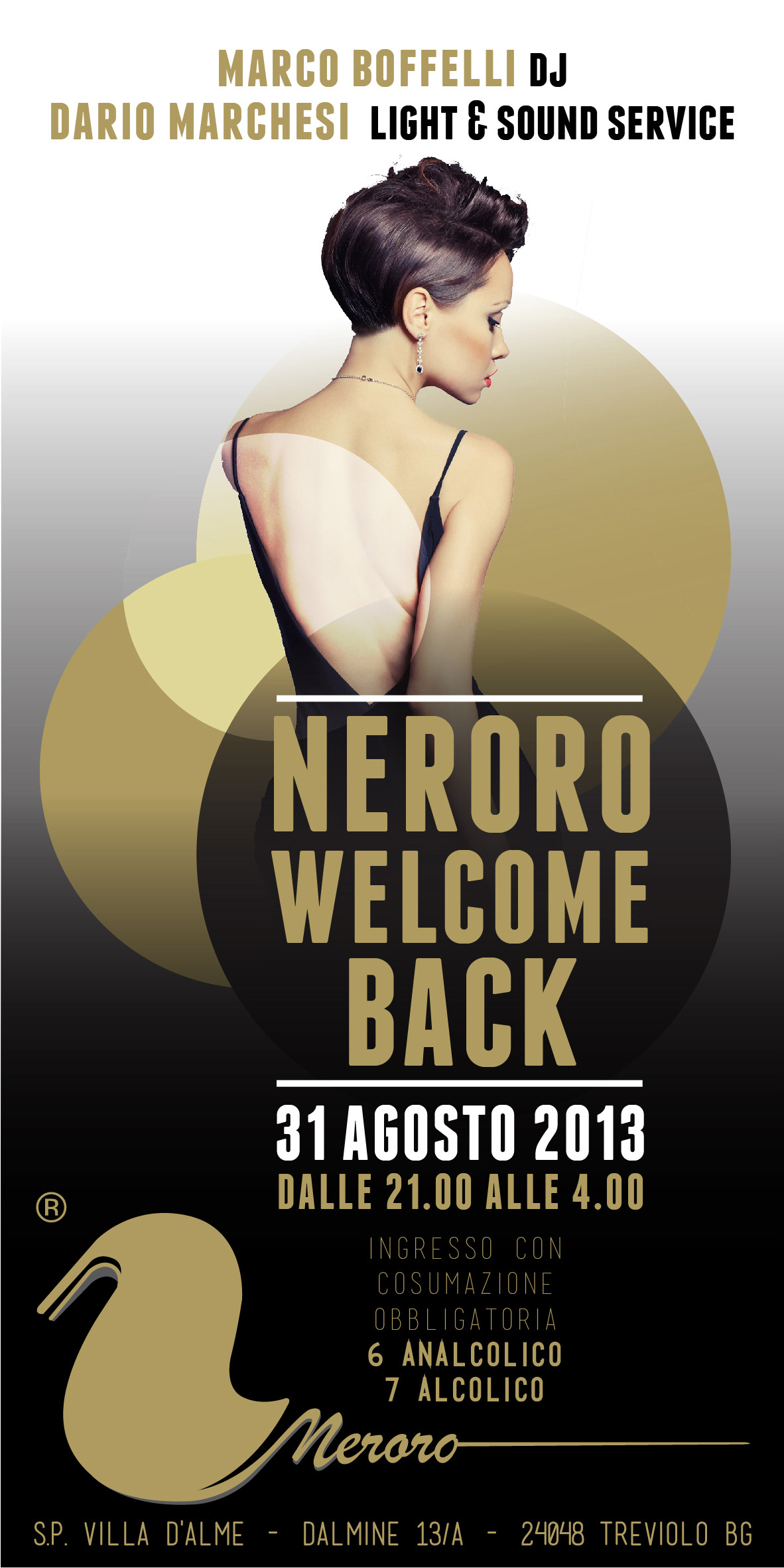 advertis disco club elegance neroro gold black flyer woman
