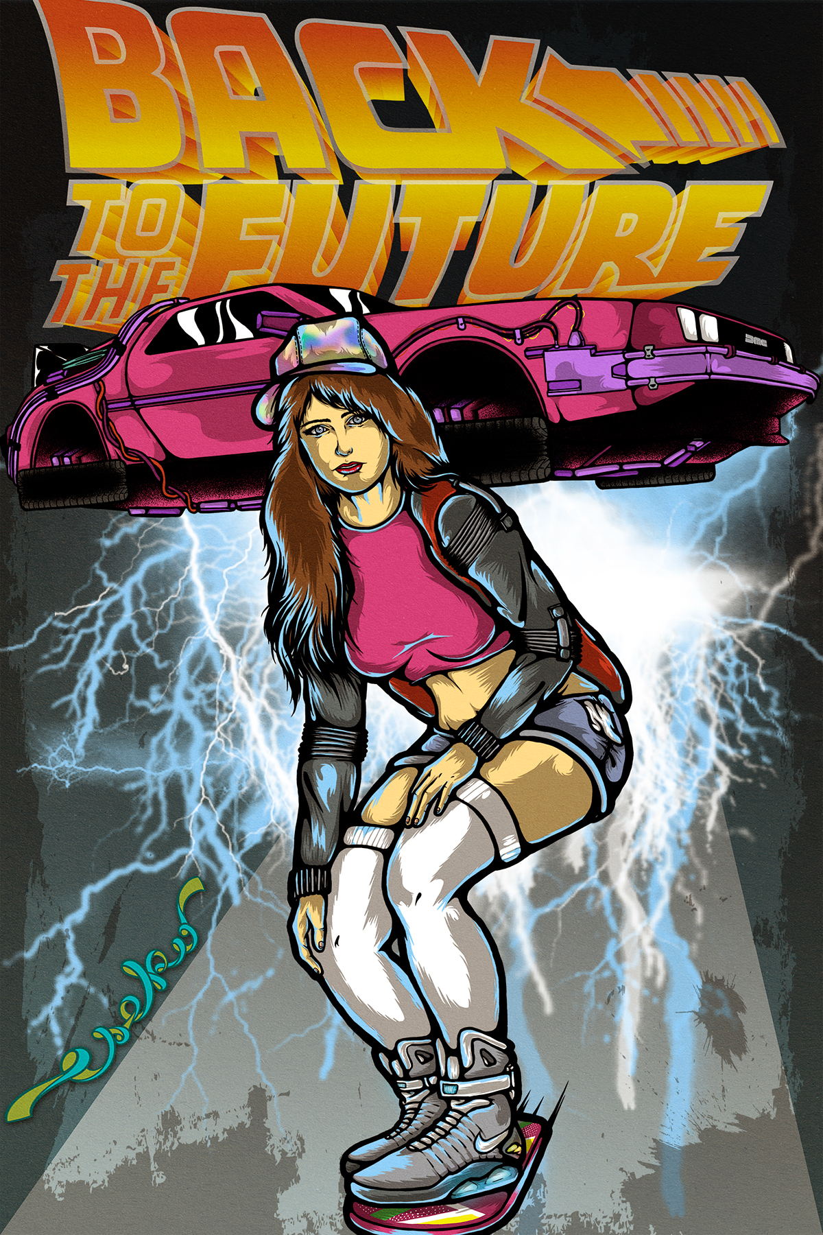ilustracion Fan Art design future movie wacom DeLorean skate