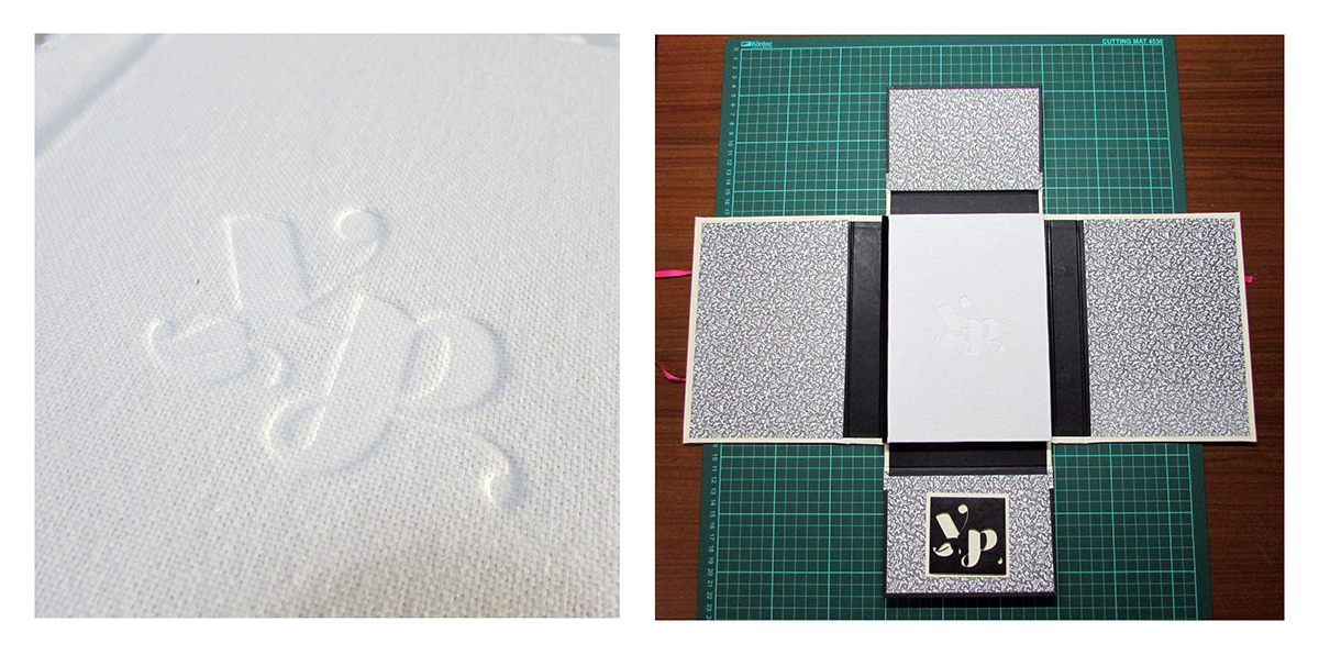 graphic design  Japanese Box souvenir book sweet 15 Initials Stamp Under Relief recycled paper