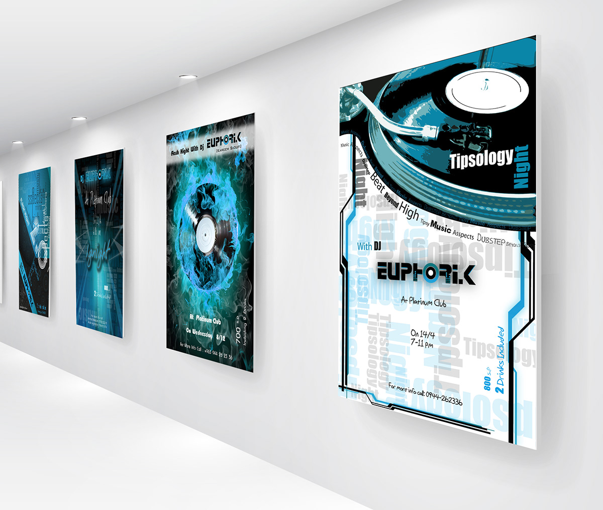 dj euphoria club night blue logo art design poster