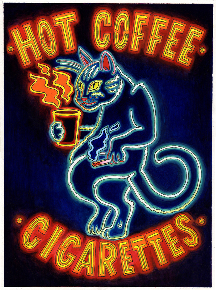 ILLUSTRATION  lettering neon neon sign neon lights cats animals gallery painting  