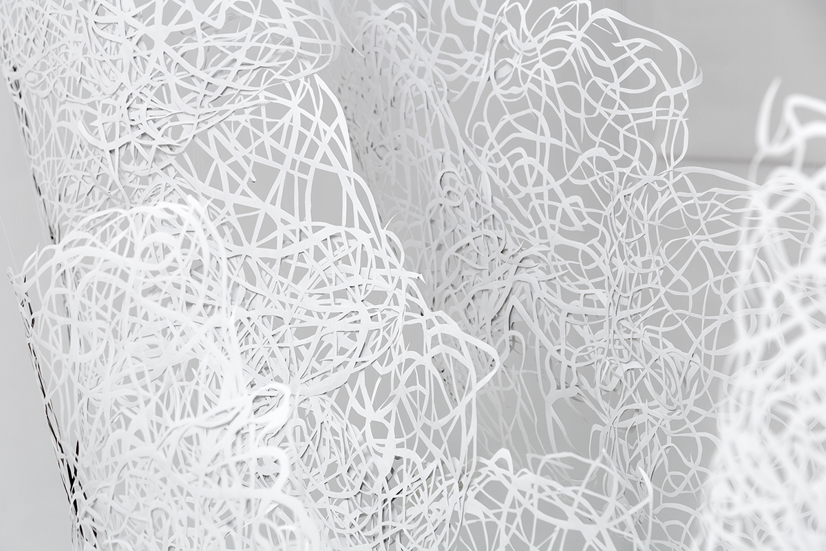 Diorama art artwok Nature trees paper papercut installation White cutter