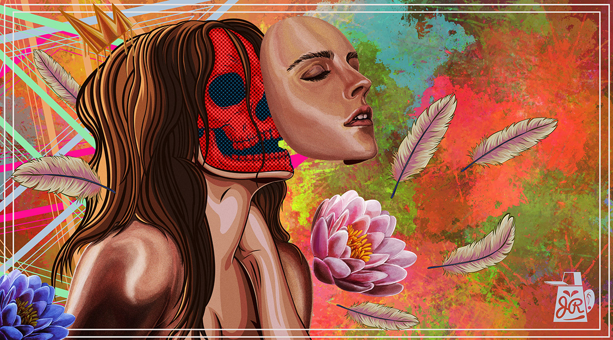 joejr joejr2 avm studios mexico emma watson Inner beauty skull Flowers feathers women paint exposition colors queen crown