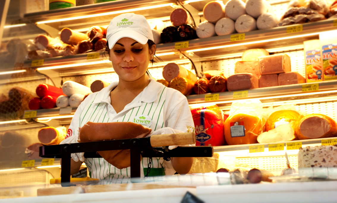 malta tower supermarket Supermarket Food  butcher Cheese drinks logo uniforms minimarket food store