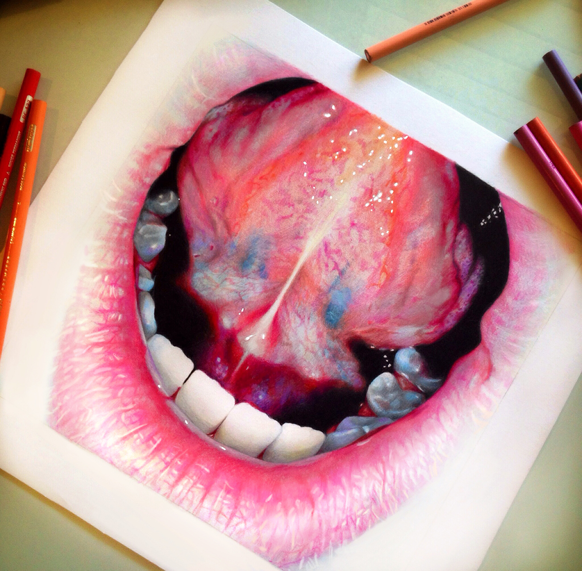 study Mouth colored pencil art warm up