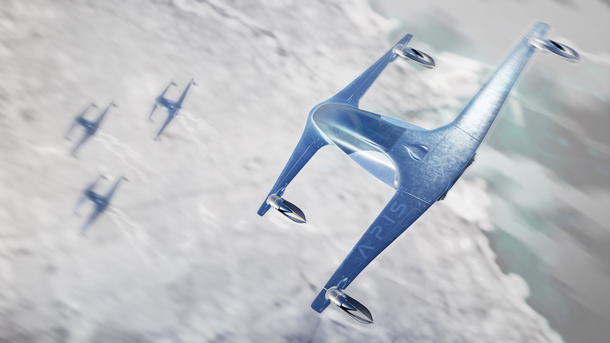 3D Aircraft biplane CGI concept electric glider prop VTOL