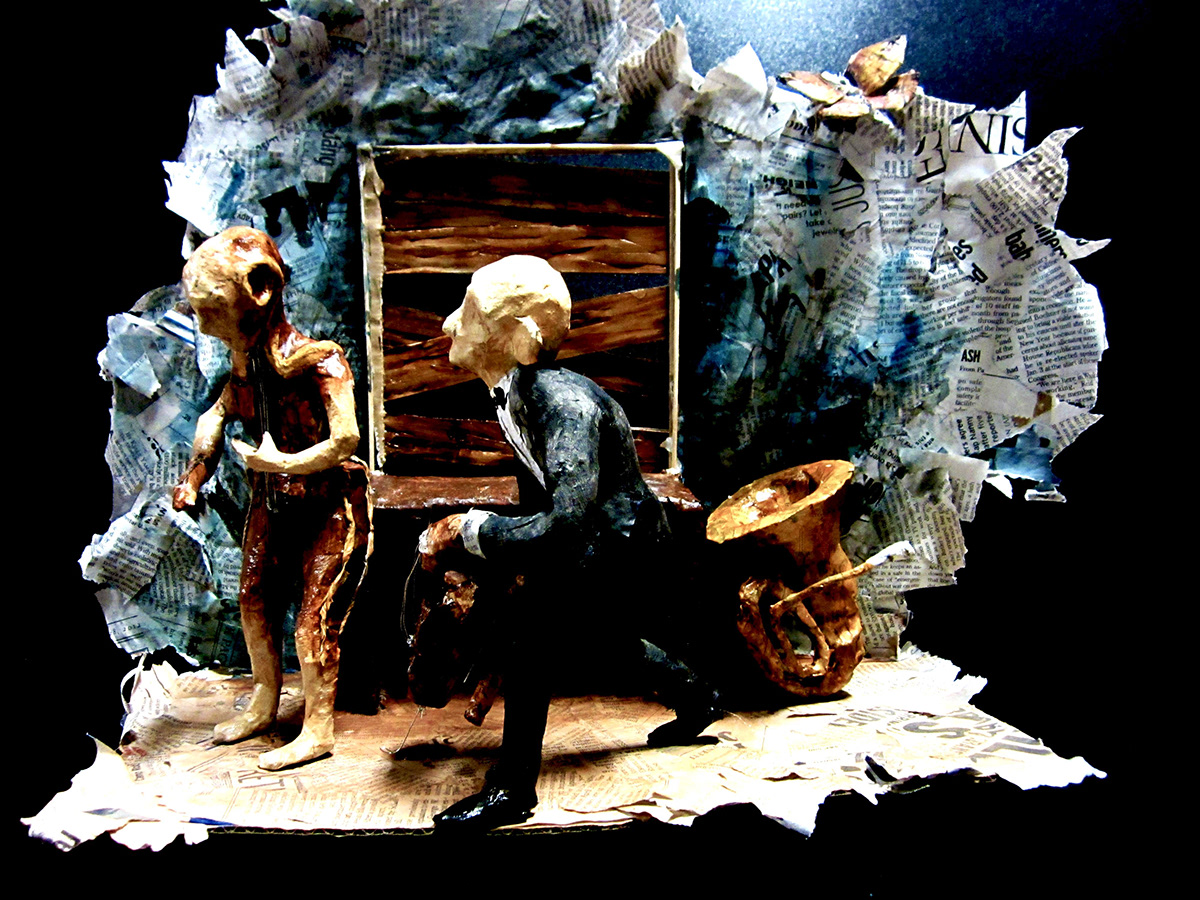 John Williams instruments giant squid Violin paper clay paper mache Brothers Karamazov  Fyodor Dostoyevsky Relief Sculpture shadow box book art