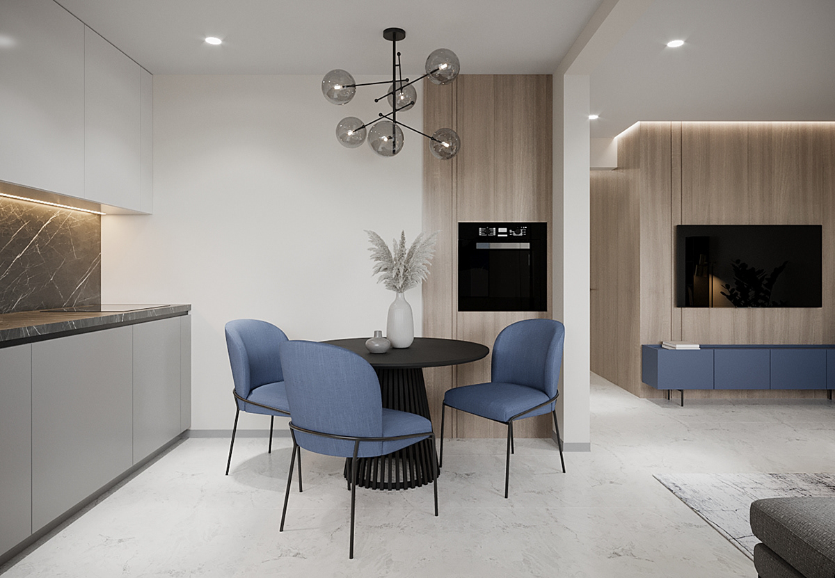 blue design interior design  kitchen living room visualization
