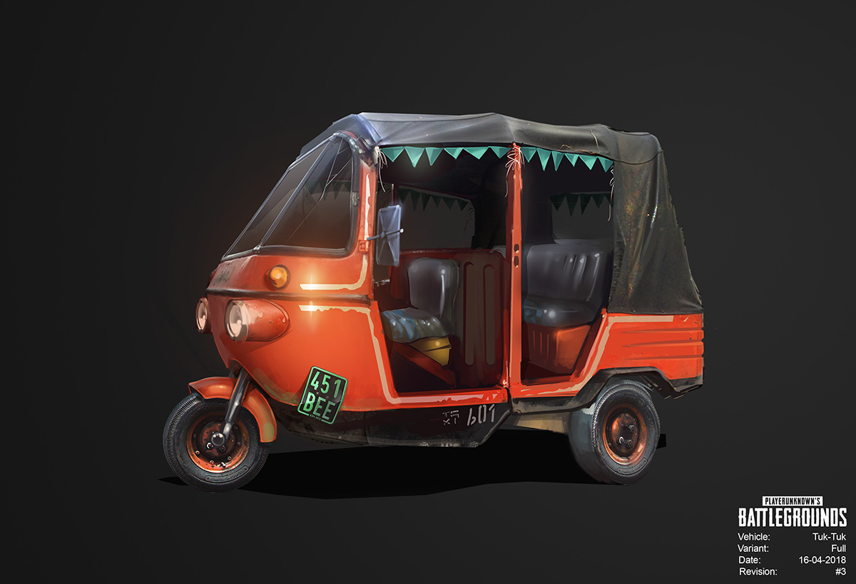 Low Poly game Vehicle tuktuk rusty bajaj design pubg lowpoly