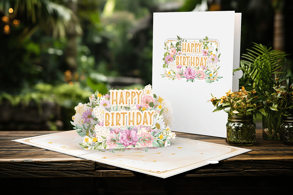 pop-up card ILLUSTRATION  handmade happy birthday popup book paper craft Flowers happy card