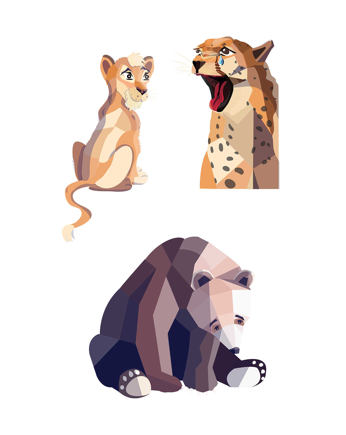 thesis animals illustrations zoo tiger lion monkey cheetah cute cubistic polygonal jungle