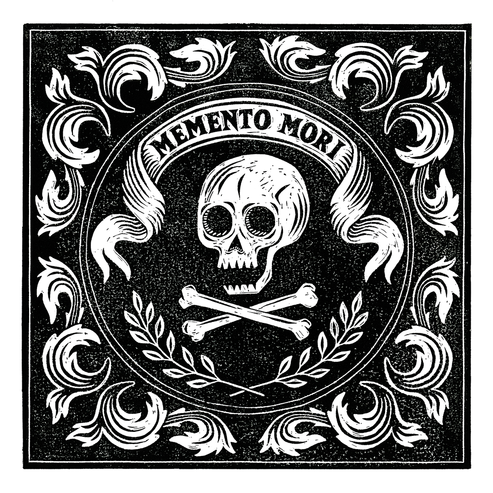 mementomori skull printmaking Linoprint linocut woodcut death logo ILLUSTRATION  vintage