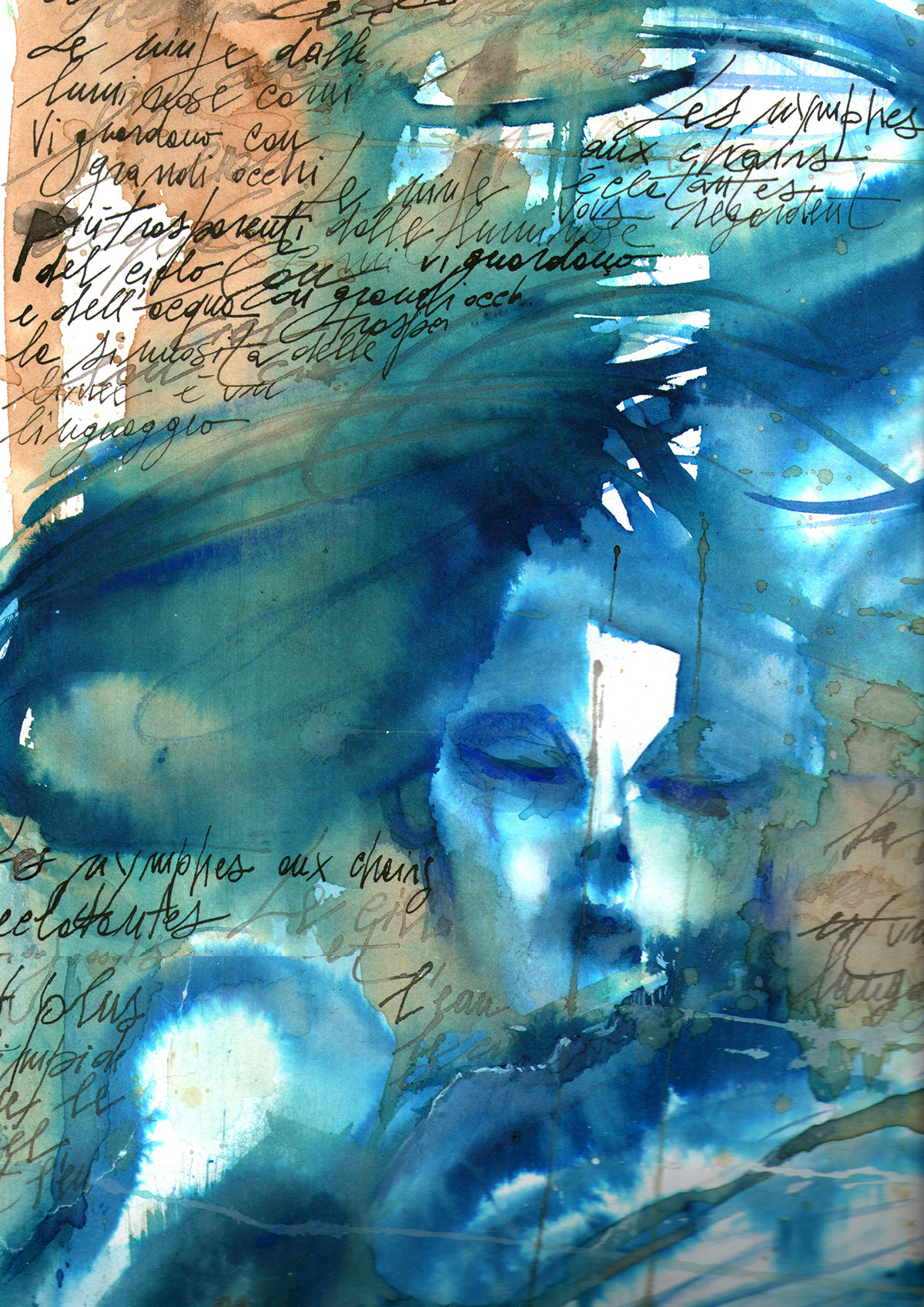 ninfe nymph water blue underwater watercolors Charles Baudelaire