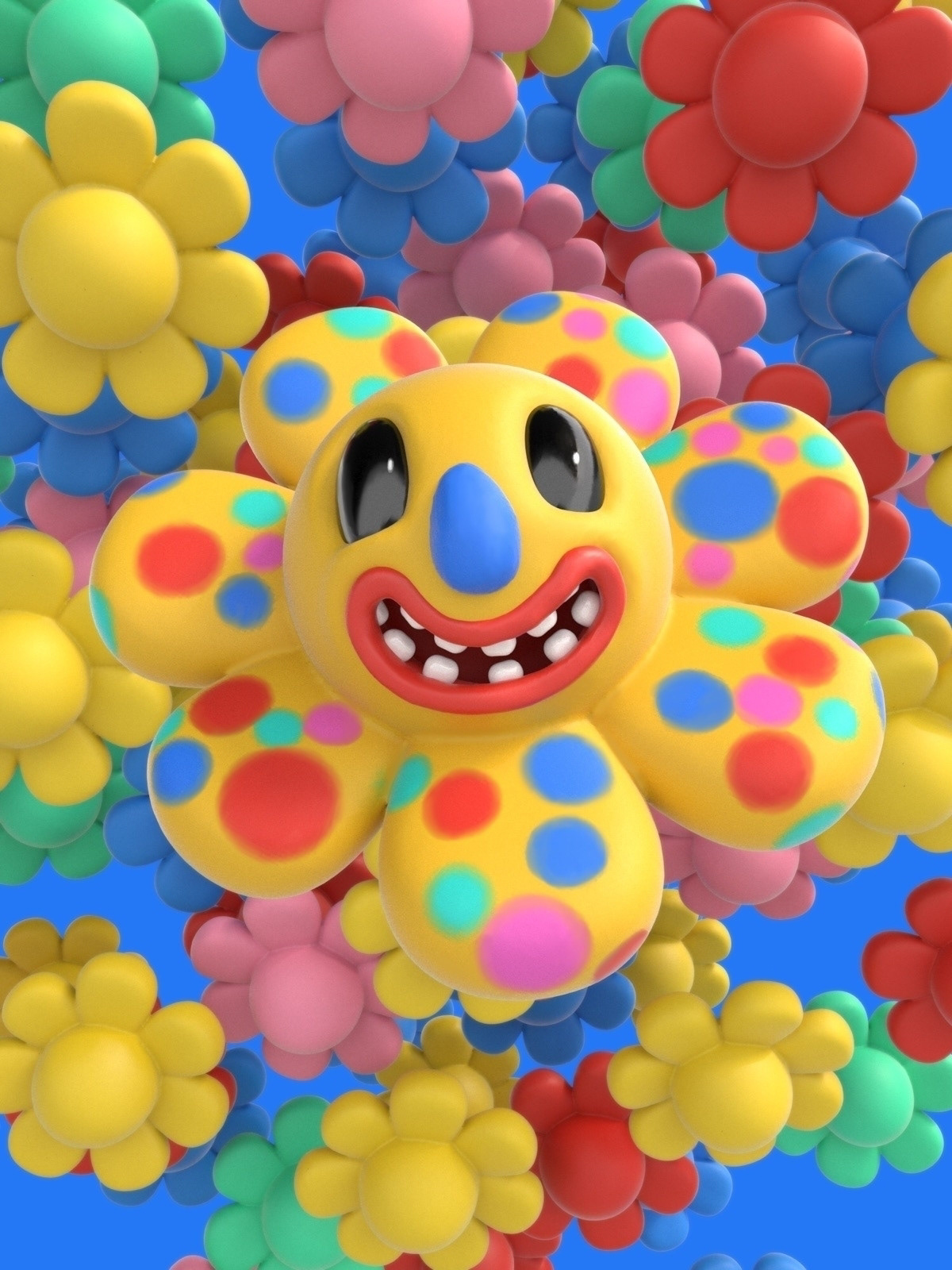 Virtual reality flower 3D Render Digital Art  Character design  spring rainbow kawaii