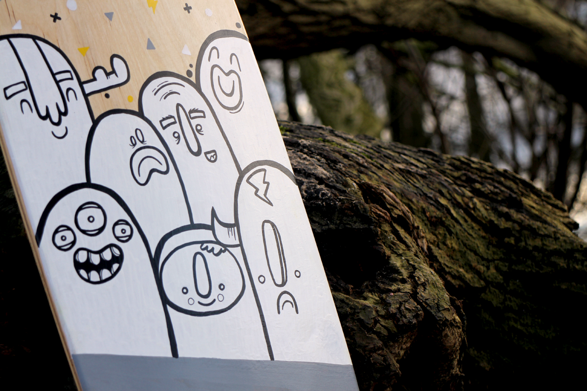 LONGBOARD skateboard Posca characters monsters wood