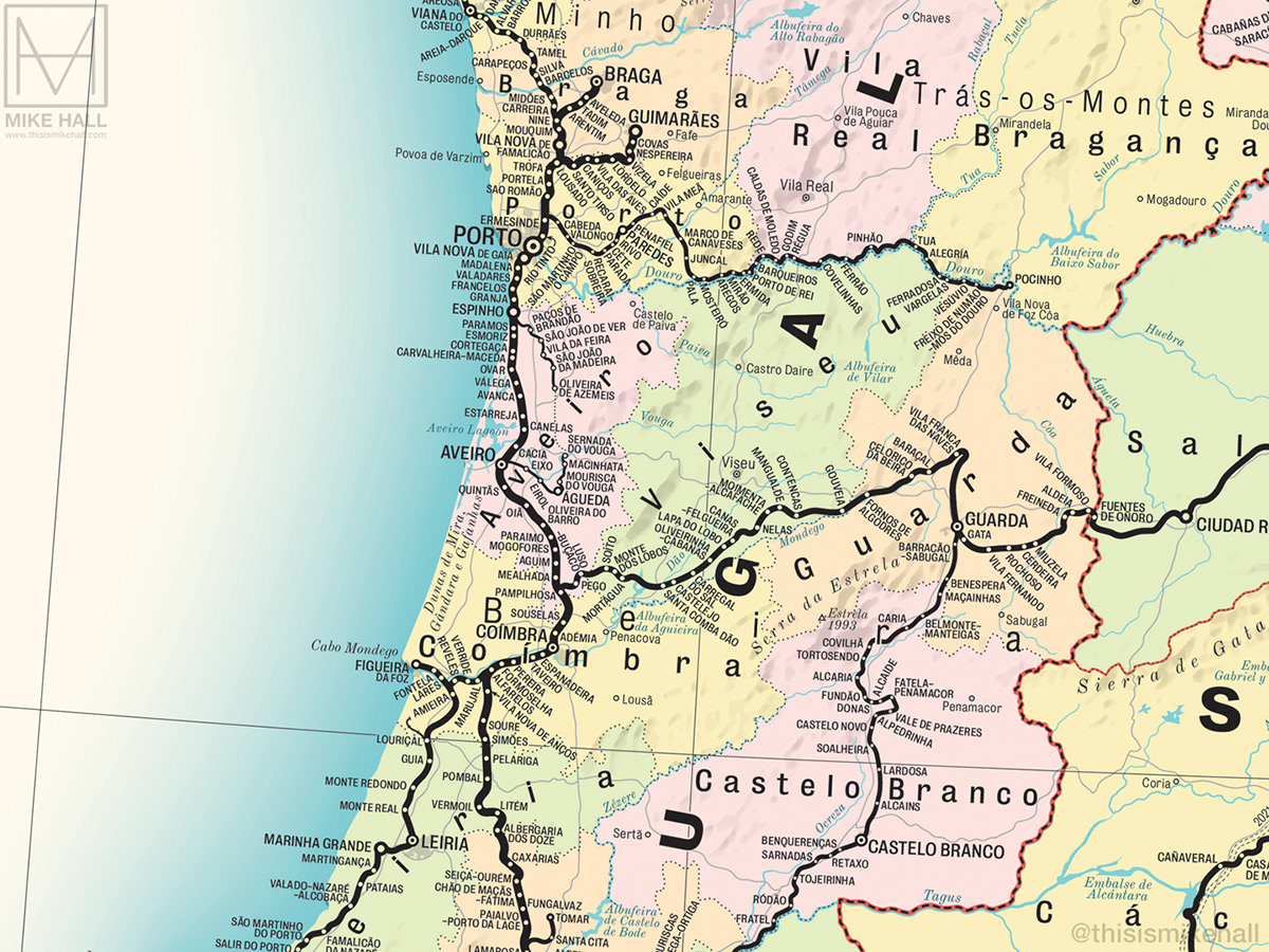 map Mapping cartography spain Portugal Iberian railway network rail FERROCARRIL