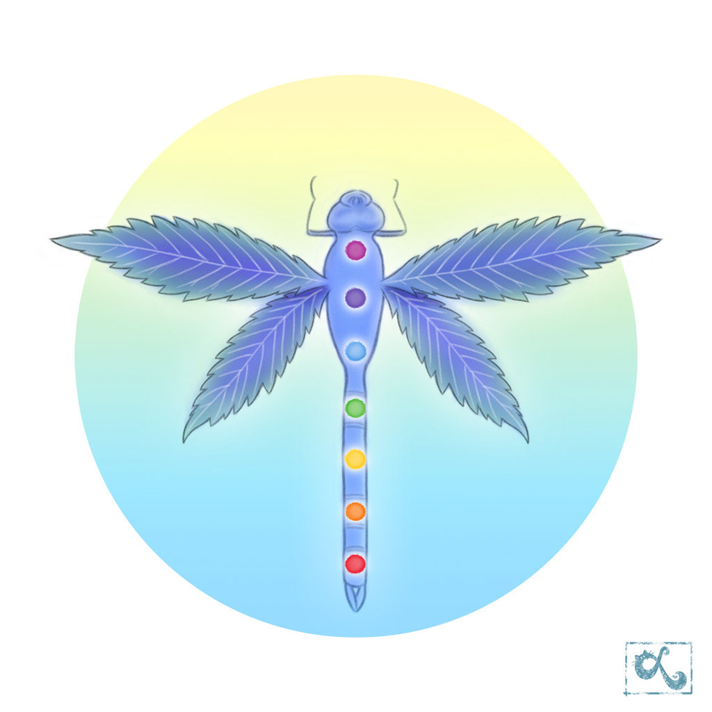 cannabis logo watercolor dragonfly chakras marijuana hand drawn Digital Art  ILLUSTRATION  weed