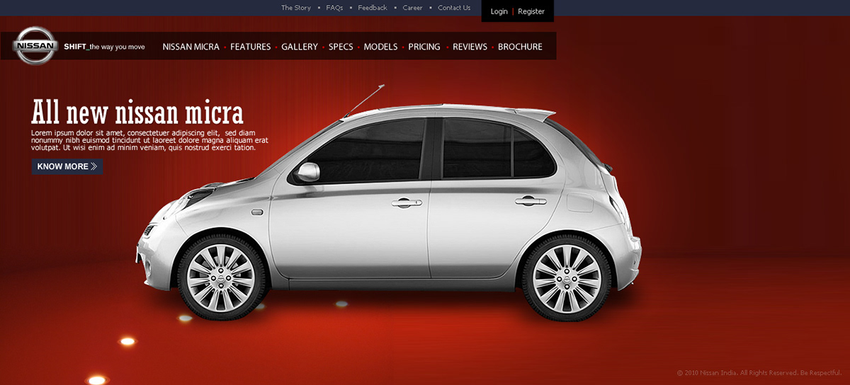 Nissan India corporate website digital marketing interface design