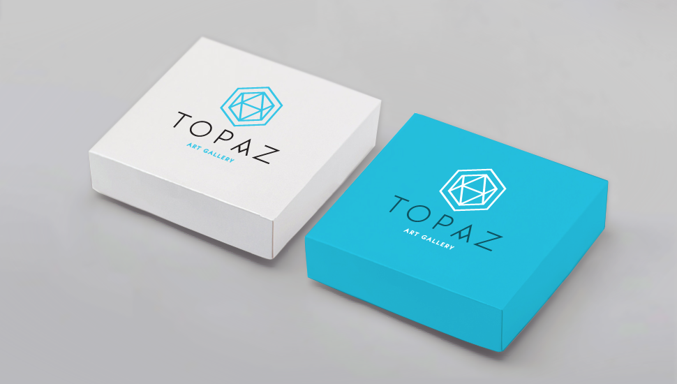 topaz gallery jewelry brand black White blue stone geometric logo Logotype type package identity pantone