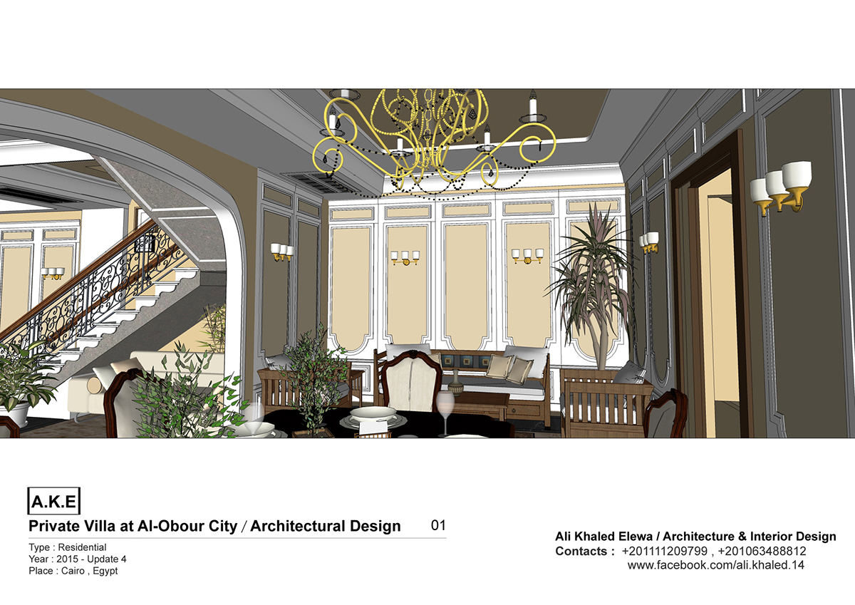 Villa interior design  architecture architect residential SketchUP 3D model Interior Classic Perspective