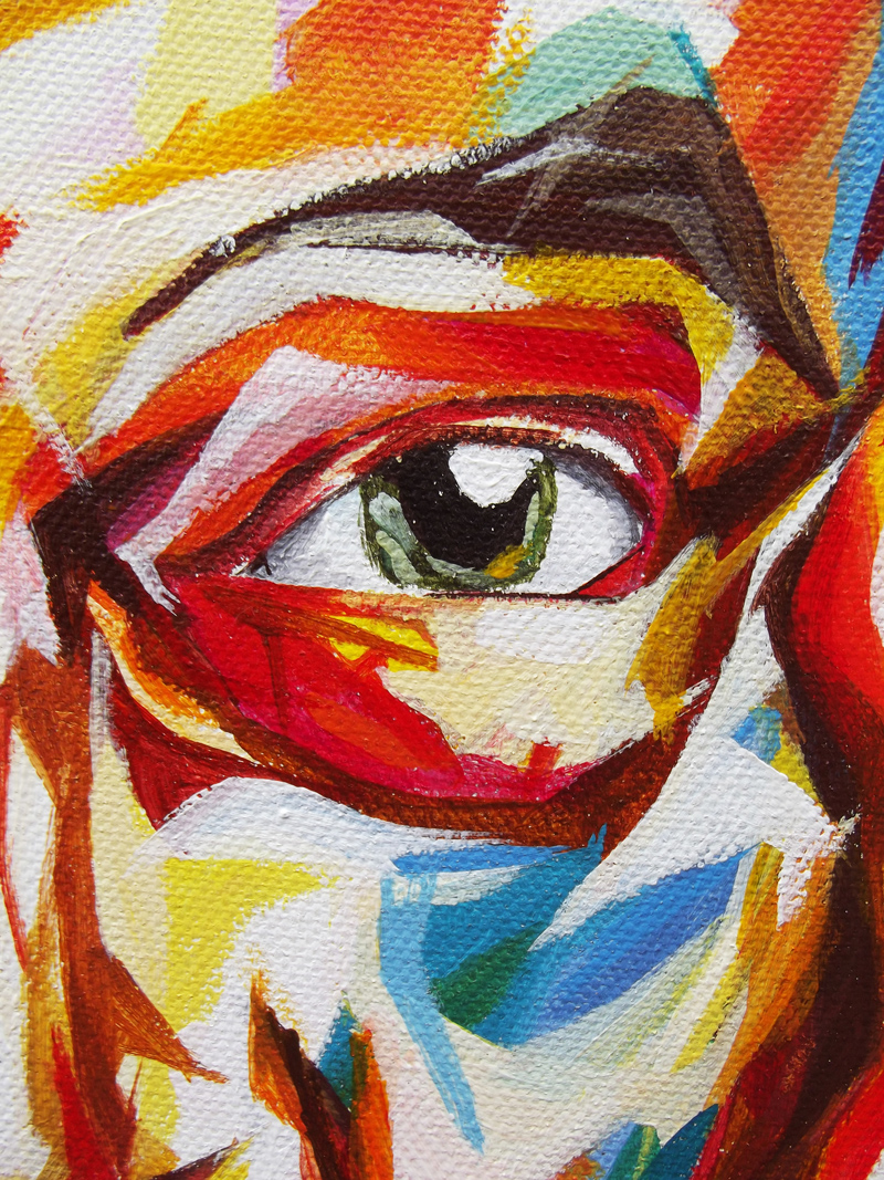 Paul smith Portraiture Competition colour acrylic bright bold London layers paint canvas portrait gift face eyes