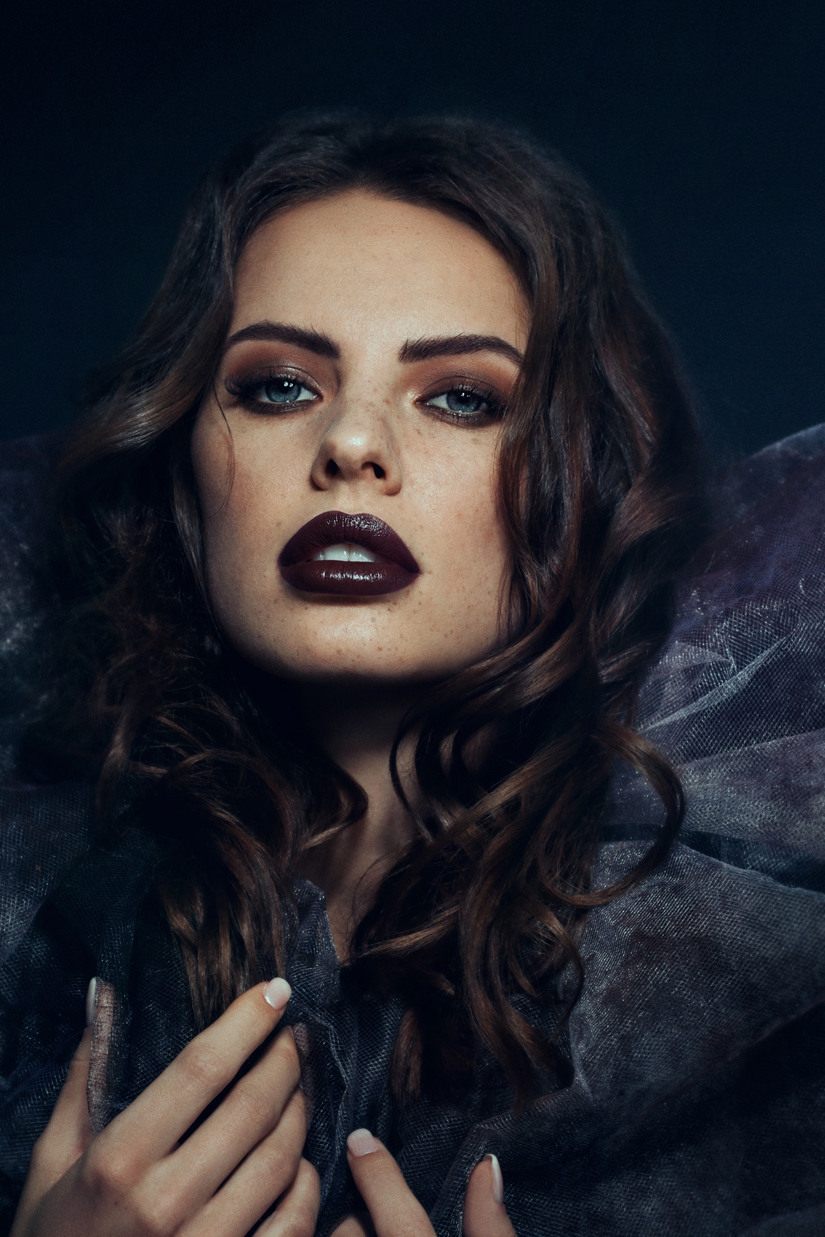 beauty Make Up dark model editorial portrait magazine retouch mysterious freckles