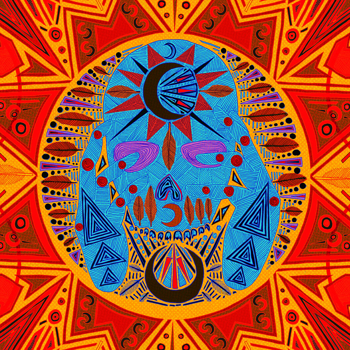 the lucid dream vinyl artwork psychedelic pattern skull moon Music Artwork feathers