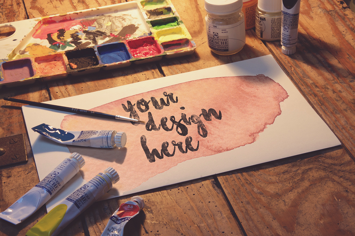 Mockup mock-up free freebie art descktop professional logo psd editable layered watercolor brush color Retro