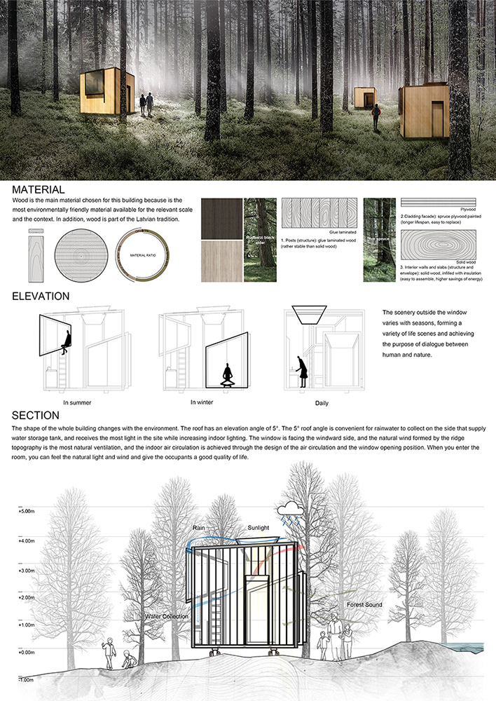 wooden cabin meditation forest
