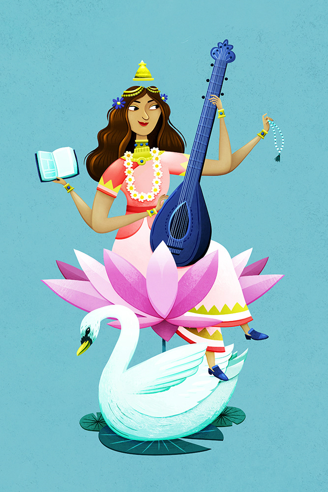 ILLUSTRATION  saraswati Hindu kids flyer Event religion poster Lotus music