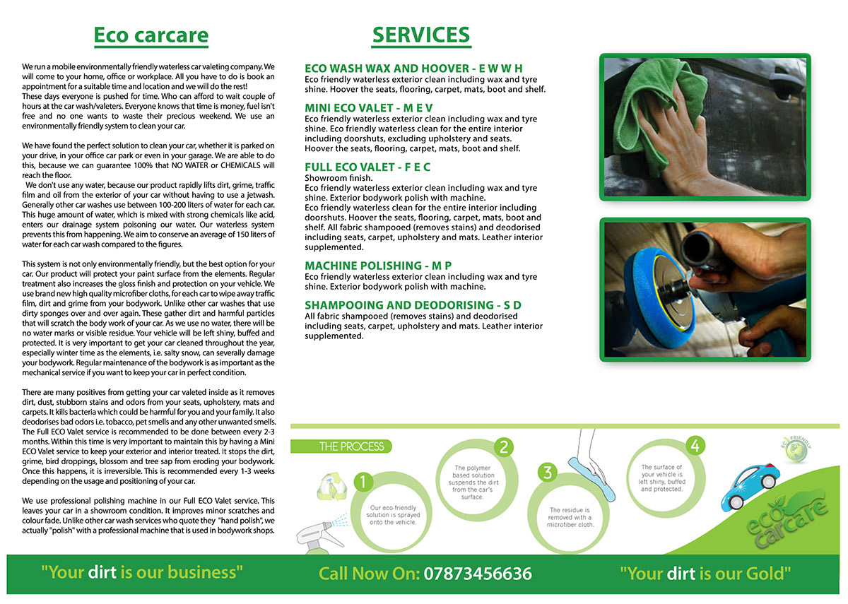 Carwash logo leaflet branding  cleaning Cars eco green