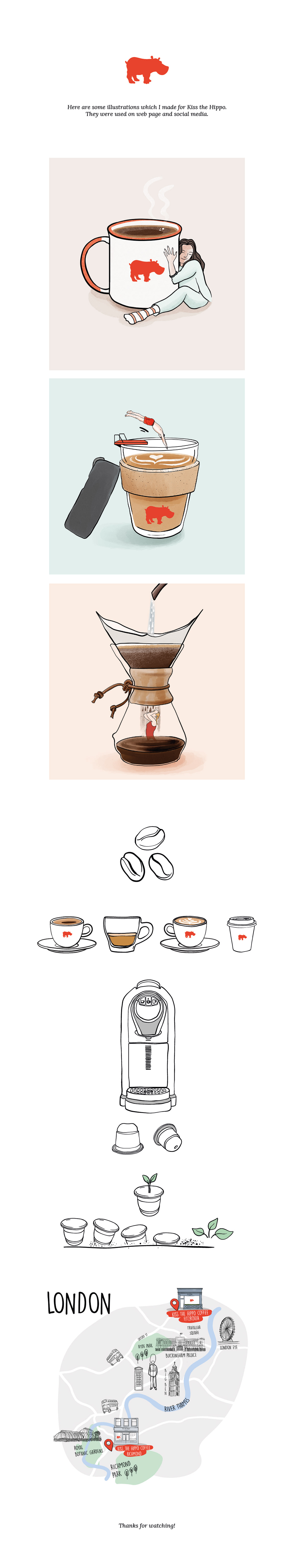 Coffee coffeeillustrations icondrawing illustrations kissthehippo Londonmap mapillustration Socialmedia