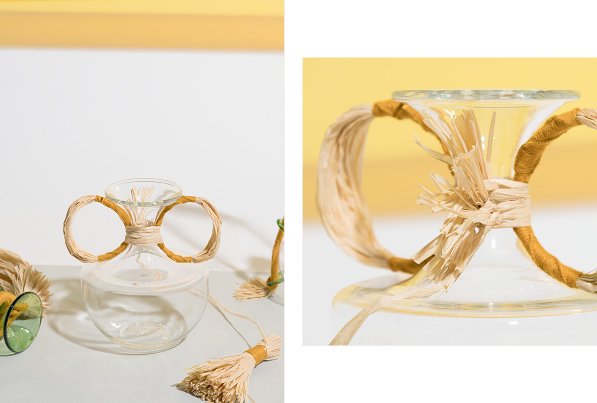 Adobe Portfolio home made artisanal Macrame glass glassblown textile glassware product design  design
