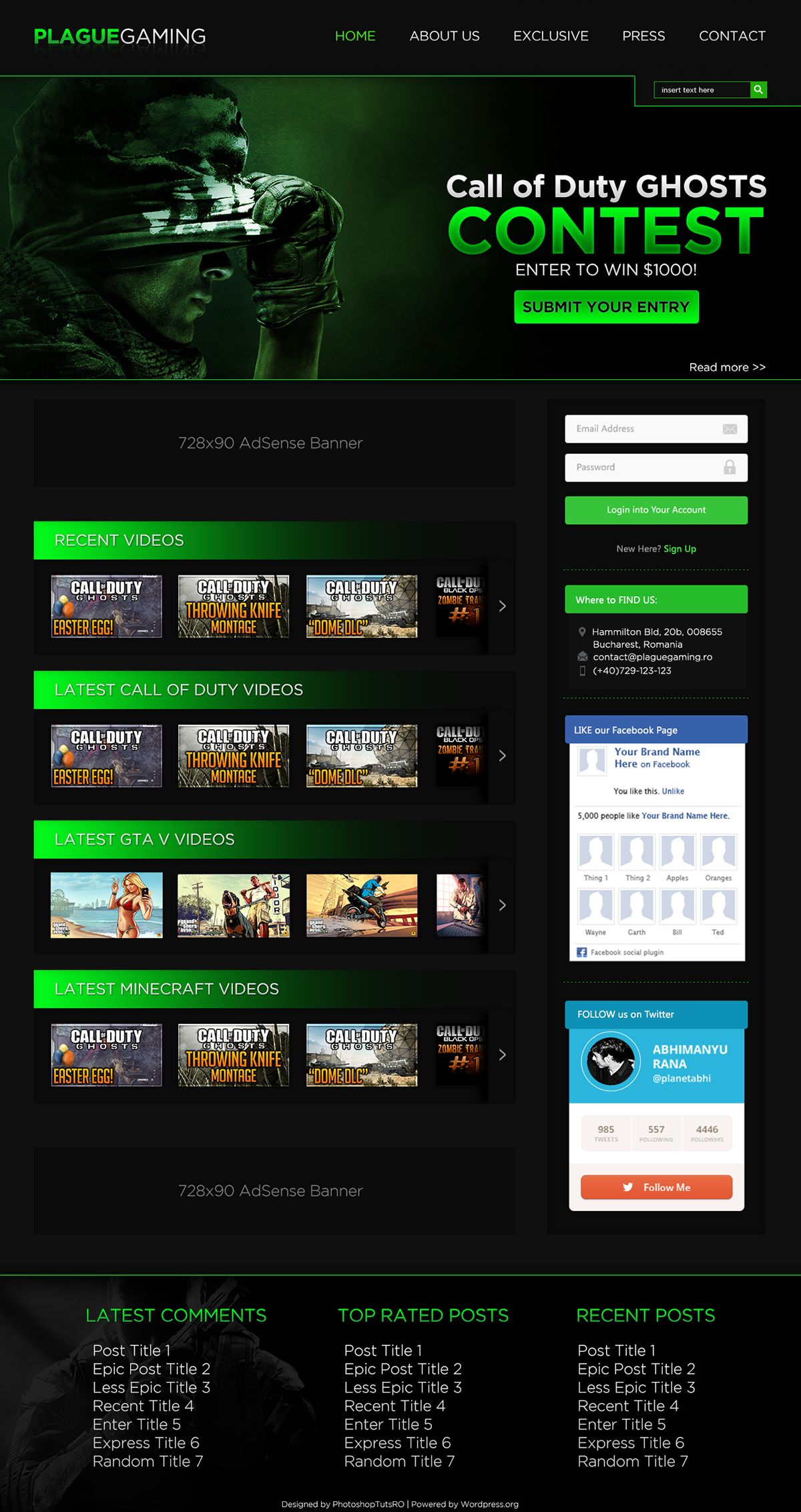 Gaming Website gaming website full-width slider menu 2-columns widget video