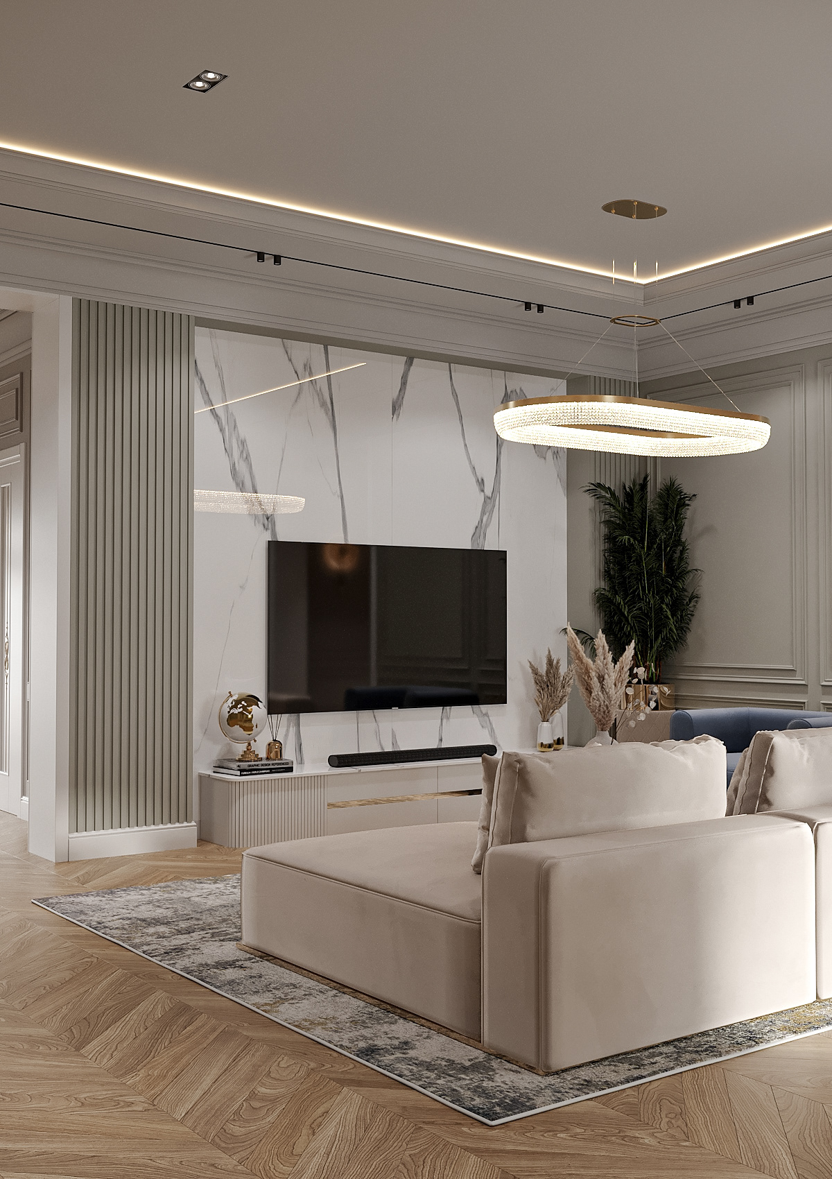 architecture interior design  3ds max Render Interior visualization design neoclassic tv wall living room