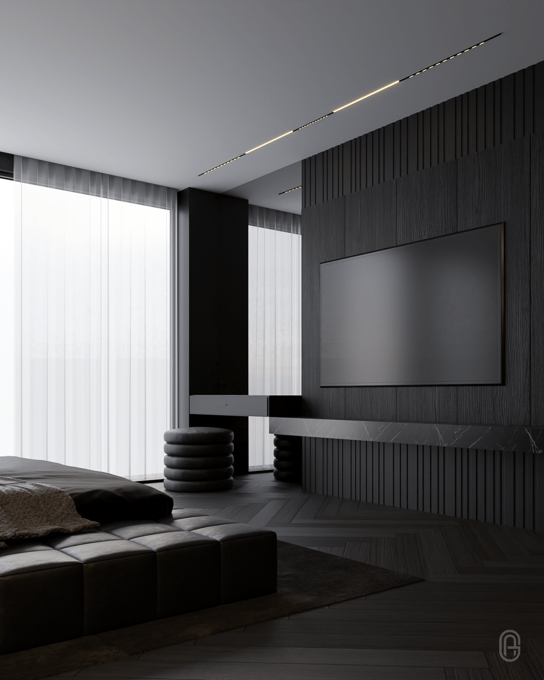 interior design  black bedroom Interior lighting 3ds max 3dsmax