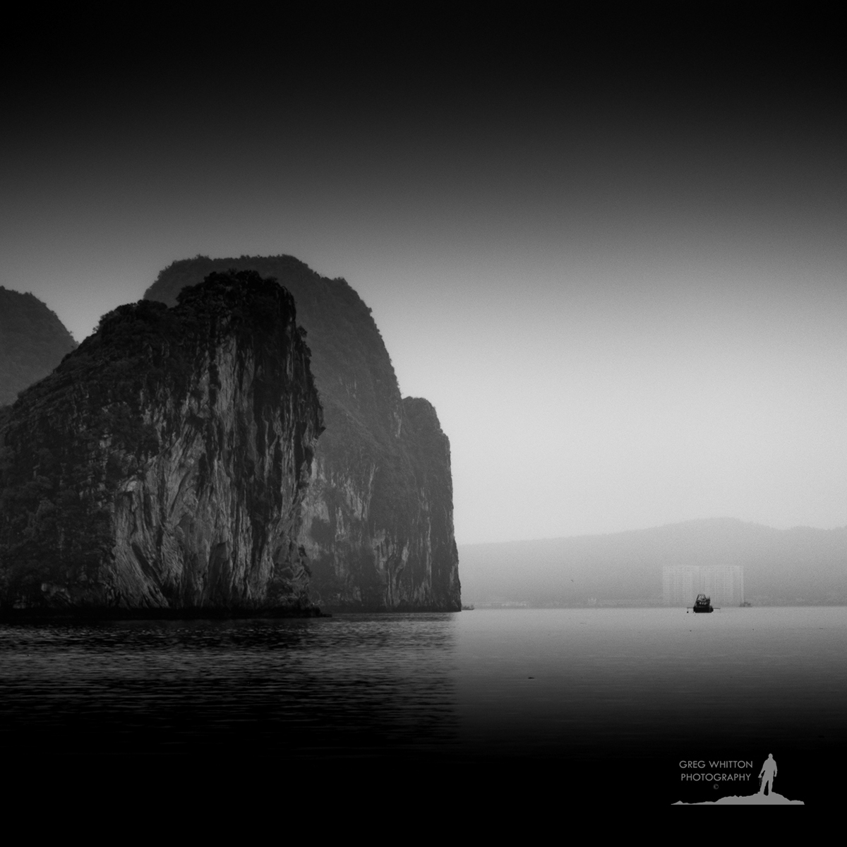 vietnam ha long bay Landscape seascape grain Mono black and white monochrome asia fishing Travel